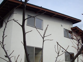 隣家に配慮し全体的に高さを抑えてある